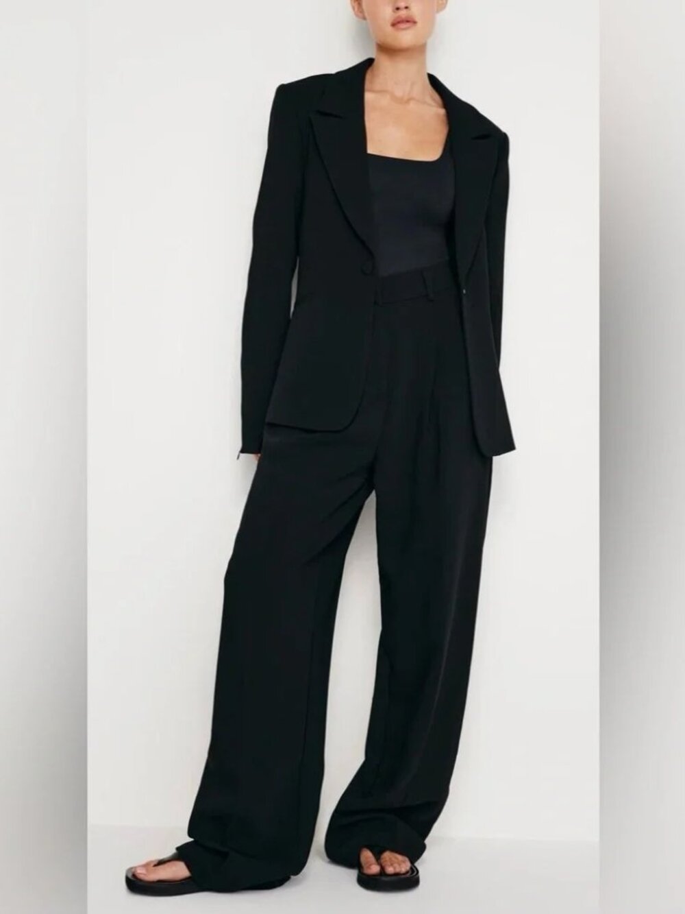 Good American Luxe Suiting Wide Leg Trousers Size 16